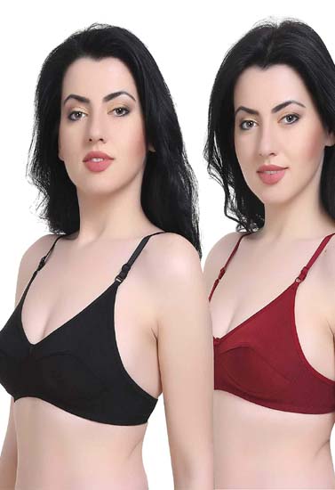 2-pack non-padded cotton bra tops - Red/Black - Ladies